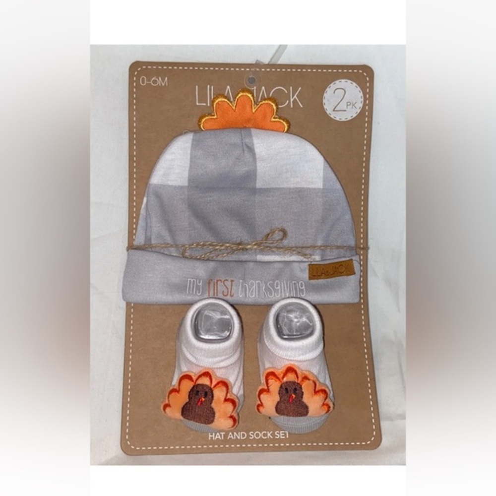 Lila and Jack "My First Thanksgiving" Hat & Socks‎ Set by Nordstrom- 0-6 months